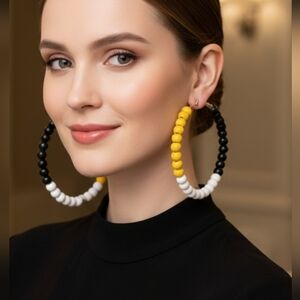 Rasta hoop earrings, African Earrings with wooden beads, Large hoop ear 8.2